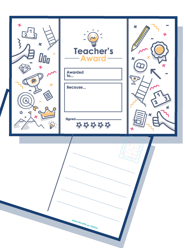 Teacher award postcard - doodle education