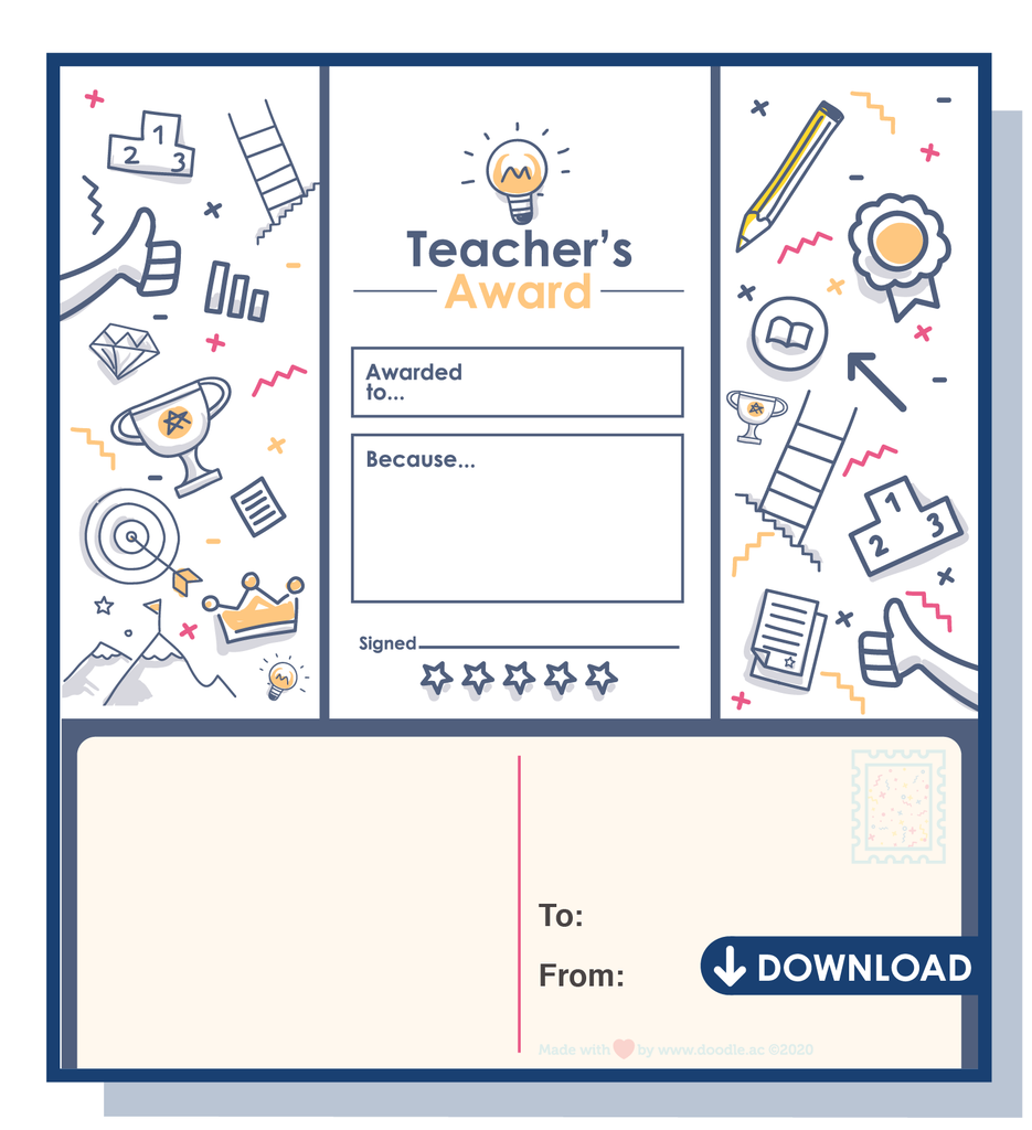 Teacher's award digital postcard - doodle education