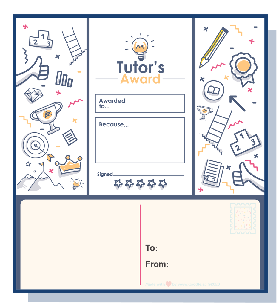 Tutor award digital postcard - doodle education