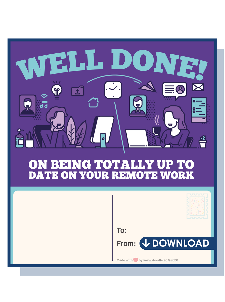 Remote work digital postcard doodle education