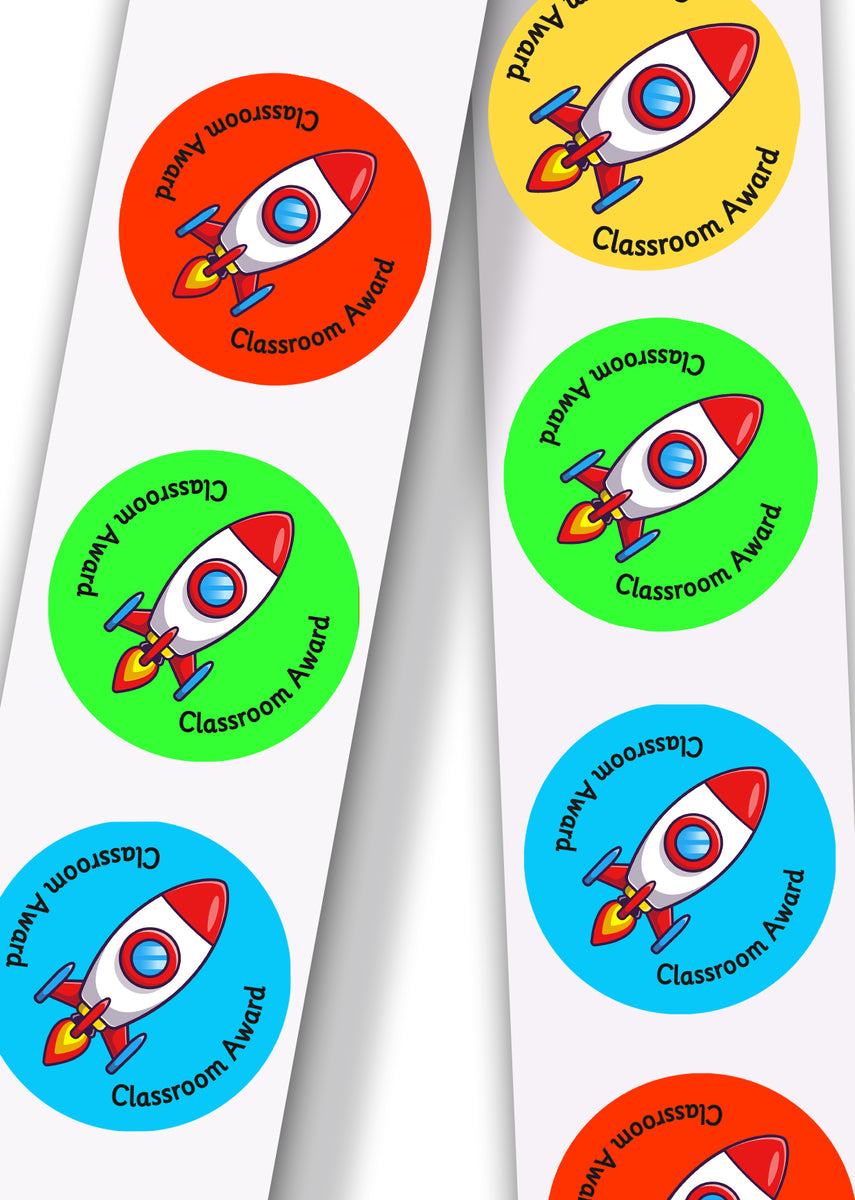 Classroom award rocket stickers – doodle education