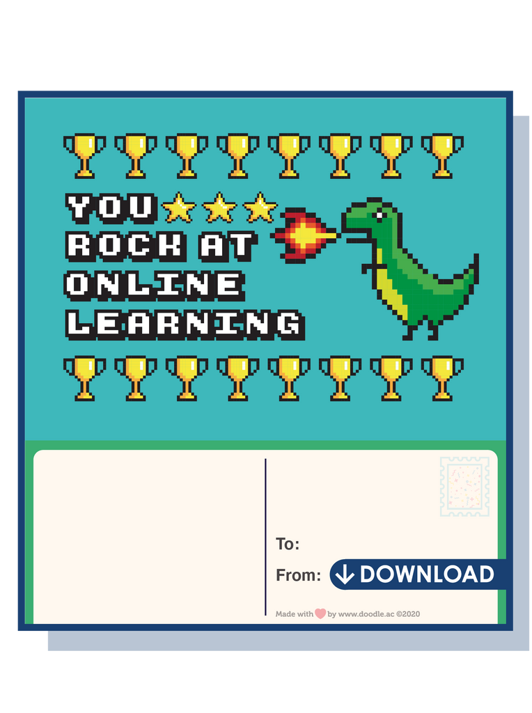 Dino digital postcard - doodle education