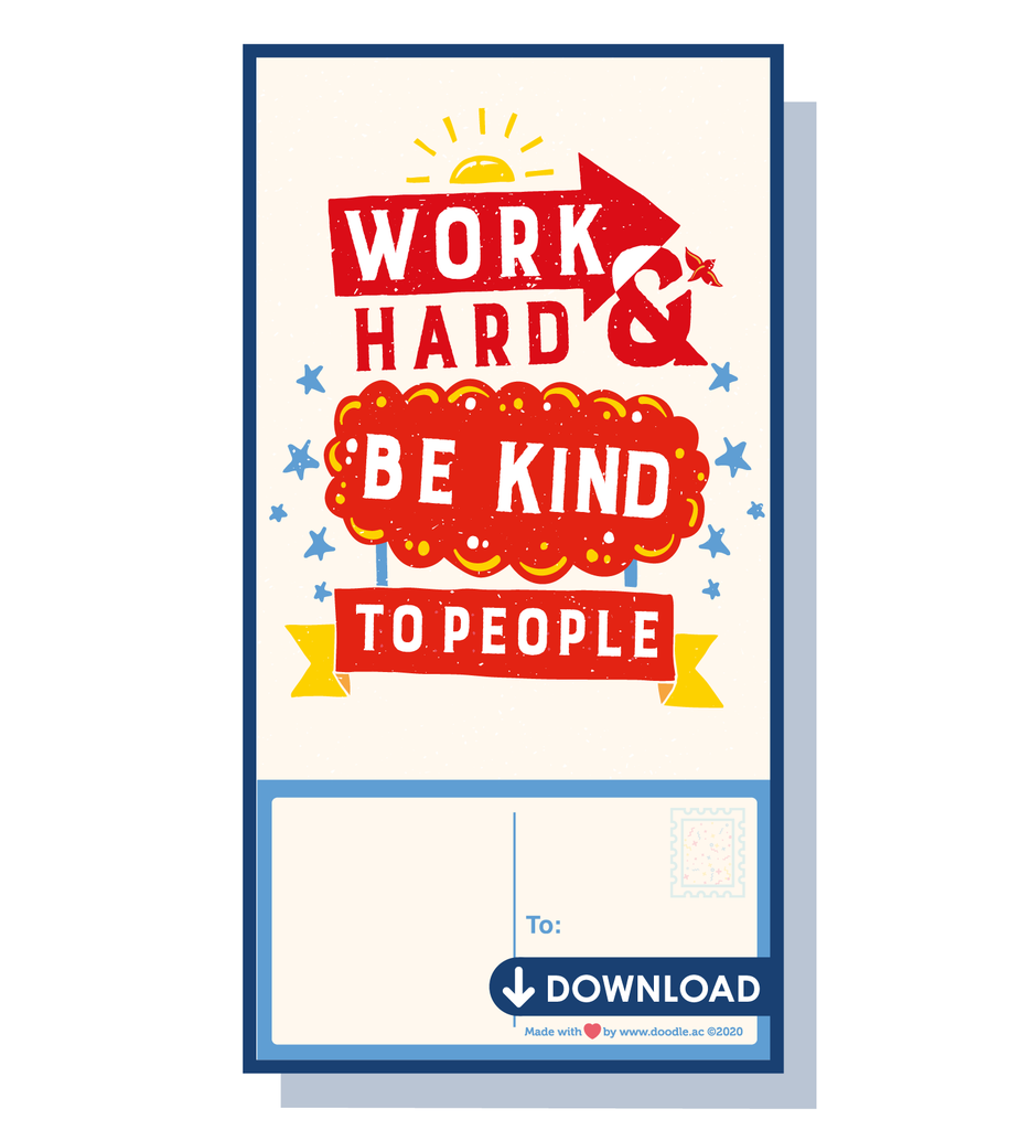 Work hard digital postcard - doodle education