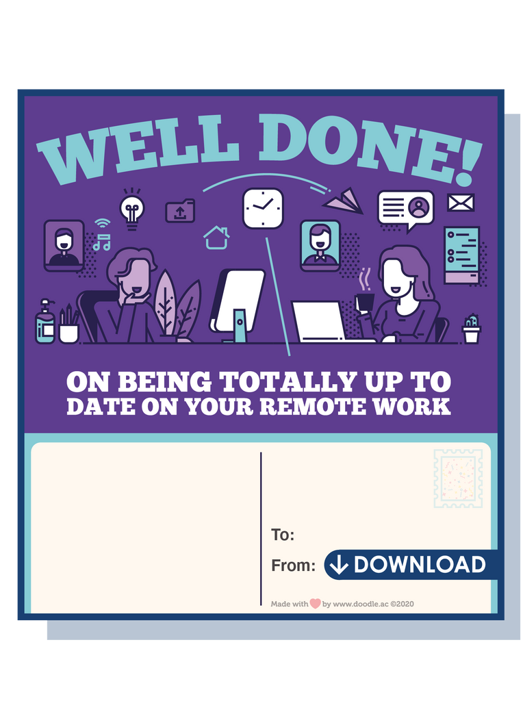 Remote work digital postcard - doodle education