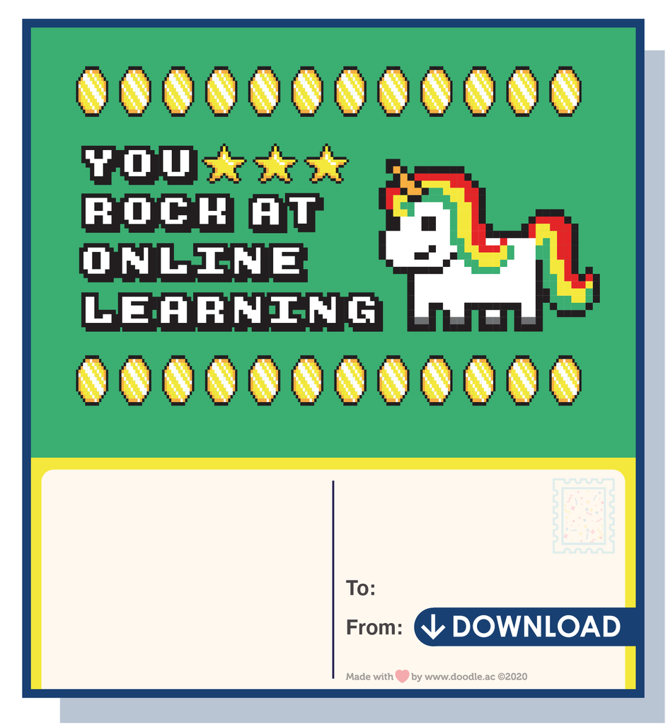 Unicorn digital postcard - doodle education